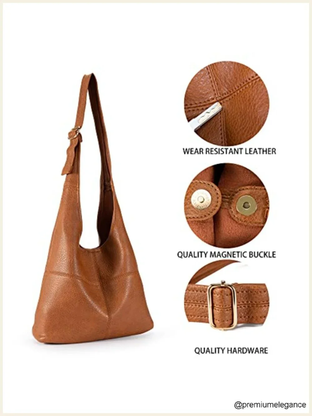 Ultra Soft Faux Leather Hobo Bag with Adjustable Strap and Cosmetic Bag
